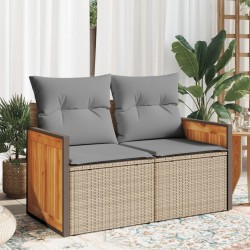 vidaXL Sofá de jardín con cojines de 2 plazas ratán sintético beige