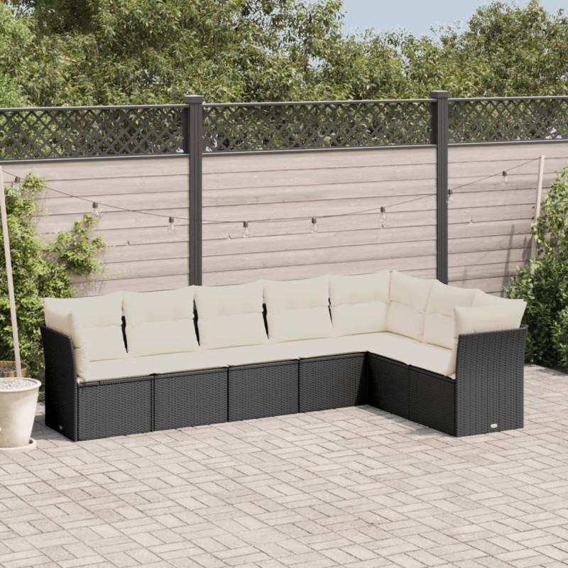 vidaXL Set de comedor de jardín 7 pzas y cojines ratán sintético negro vidaXL Set de comedor de jardín 7 pzas y cojines ratán sintético negro
