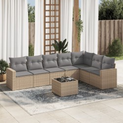 vidaXL Juego de sofás de jardín con cojines beige 8 pzas ratán PE