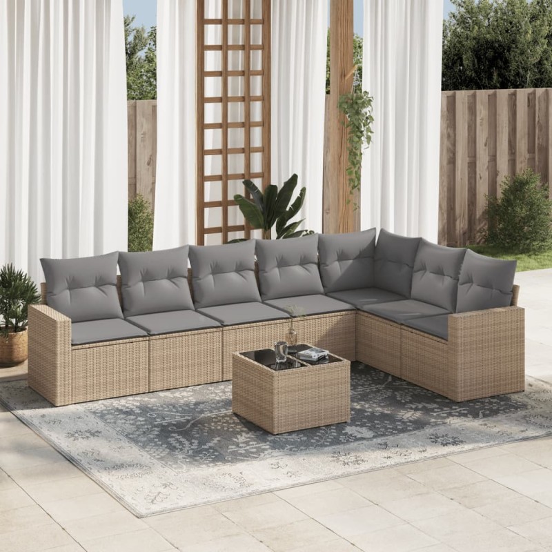 vidaXL Juego de sofás de jardín con cojines beige 8 pzas ratán PE vidaXL Juego de sofás de jardín con cojines beige 8 pzas ratán PE