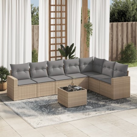 vidaXL Juego de sofás de jardín con cojines beige 8 pzas ratán PE