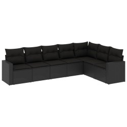 vidaXL Set de comedor de jardín 7 pzas y cojines ratán sintético negro