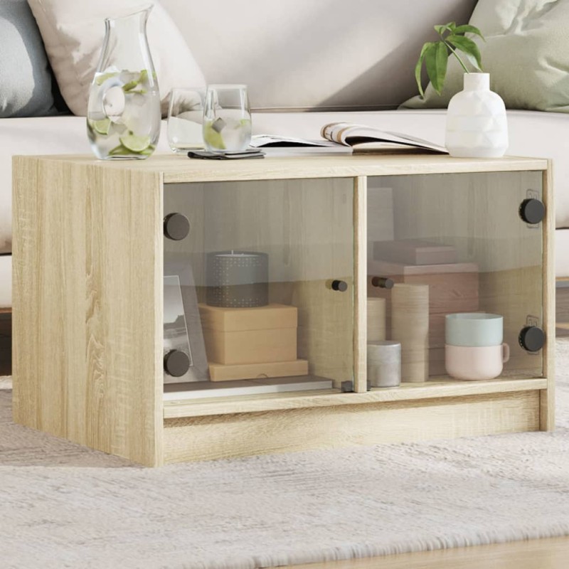 vidaXL Mesa de centro con puertas de vidrio roble Sonoma 68x50x42 cm vidaXL Mesa de centro con puertas de vidrio roble Sonoma 68x50x42 cm
