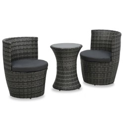 vidaXL Juego muebles bistró jardín 3 pzas cojines ratán sintético gris