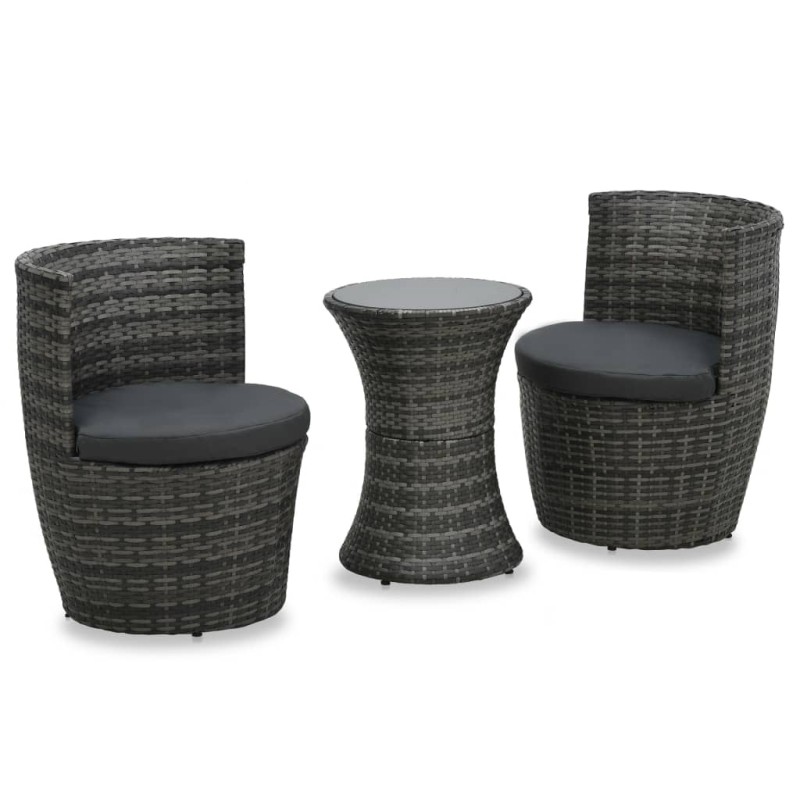 vidaXL Juego muebles bistró jardín 3 pzas cojines ratán sintético gris vidaXL Juego muebles bistró jardín 3 pzas cojines ratán sintético gris