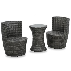 vidaXL Juego muebles bistró jardín 3 pzas cojines ratán sintético gris