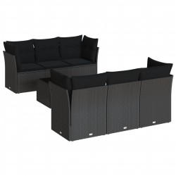 vidaXL Set de comedor de jardín 7 pzas y cojines ratán sintético negro