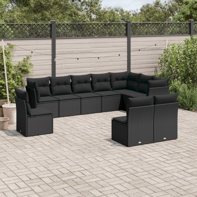 vidaXL Set de sofás de jardín 10 pzas cojines ratán sintético negro vidaXL Set de sofás de jardín 10 pzas cojines ratán sintético negro