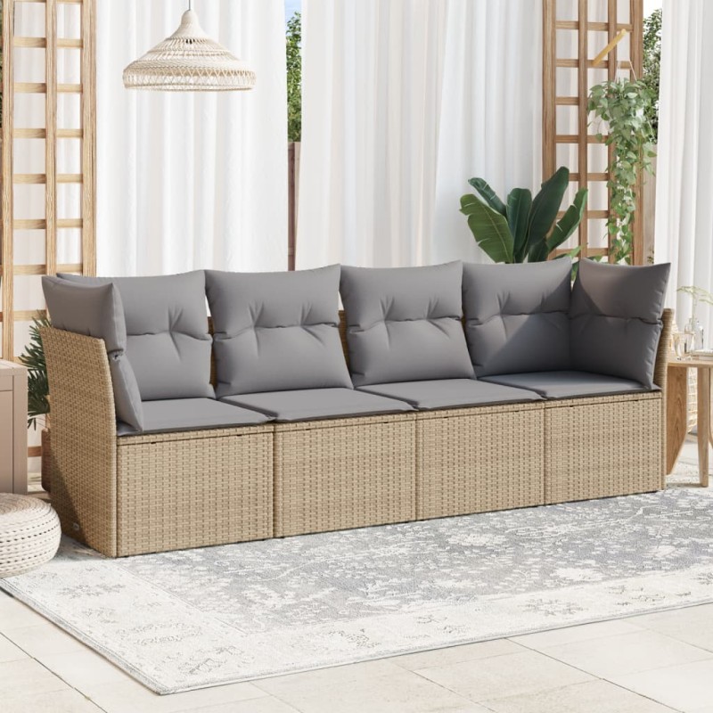 vidaXL Juego de sofás jardín con cojines 4 pzas ratán sintético beige vidaXL Juego de sofás jardín con cojines 4 pzas ratán sintético beige