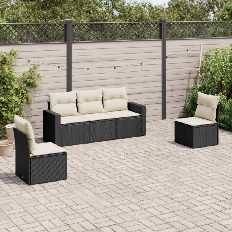 vidaXL Set de muebles de jardín 5 pzas y cojines ratán sintético negro vidaXL Set de muebles de jardín 5 pzas y cojines ratán sintético negro