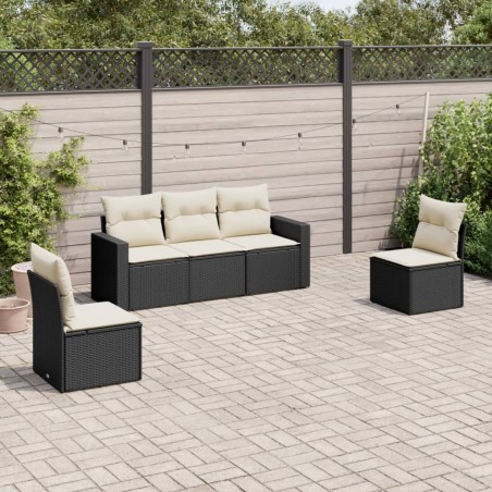 vidaXL Set de muebles de jardín 5 pzas y cojines ratán sintético negro