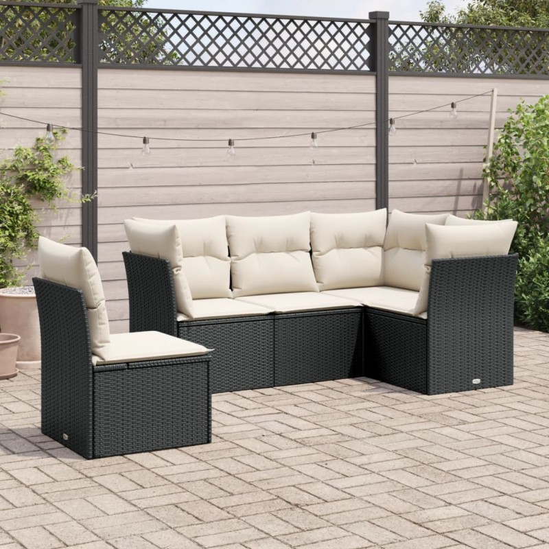 vidaXL Set de muebles de jardín 5 pzas y cojines ratán sintético negro vidaXL Set de muebles de jardín 5 pzas y cojines ratán sintético negro