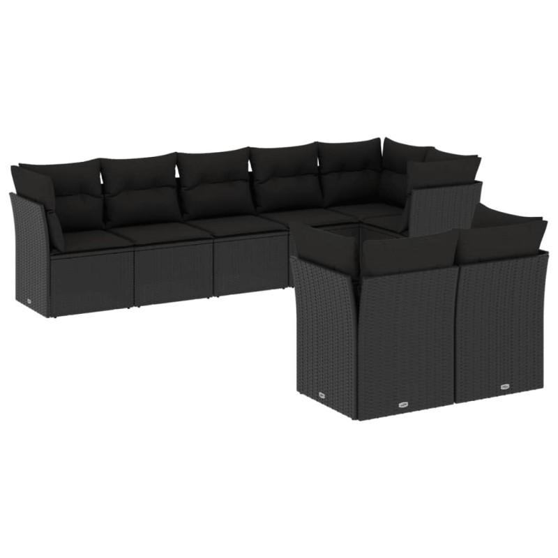 vidaXL Set de sofás de jardín 8 piezas y cojines ratán sintético negro vidaXL Set de sofás de jardín 8 piezas y cojines ratán sintético negro