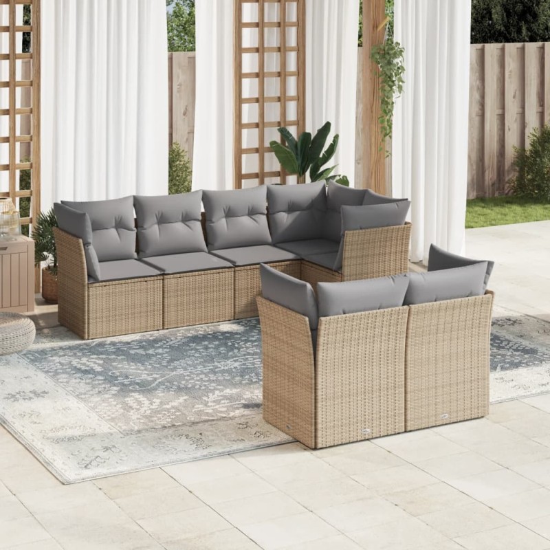 vidaXL Set sofás de jardín 7 piezas y cojines ratán sintético beige vidaXL Set sofás de jardín 7 piezas y cojines ratán sintético beige