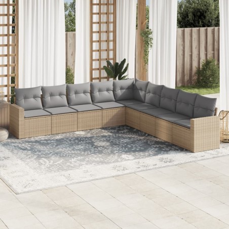 vidaXL Set de sofás de jardín 9 pzas con cojines ratán sintético beige