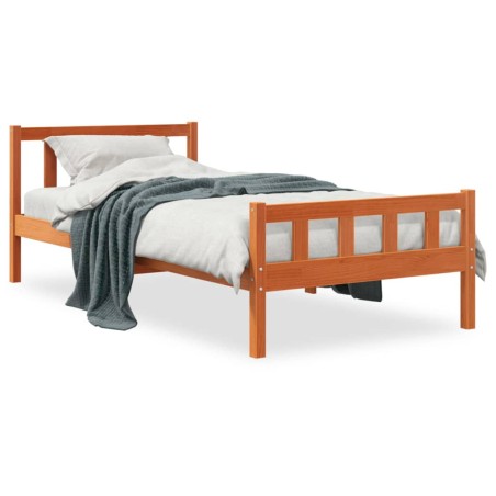 vidaXL Estructura cama con cabecero madera pino marrón cera 75x190 cm