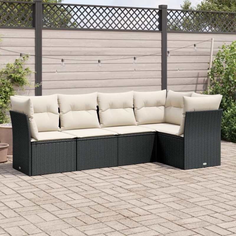 vidaXL Set de muebles de jardín 5 pzas y cojines ratán sintético negro vidaXL Set de muebles de jardín 5 pzas y cojines ratán sintético negro