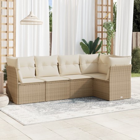 vidaXL Juego de sofás jardín con cojines 5 pzas ratán sintético beige