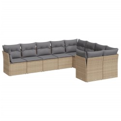 vidaXL Set de sofás de jardín 9 pzas con cojines ratán sintético beige