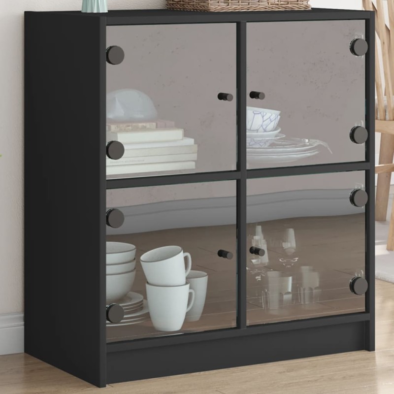 vidaXL Armario auxiliar con puertas de vidrio negro 68x37x75,5 cm