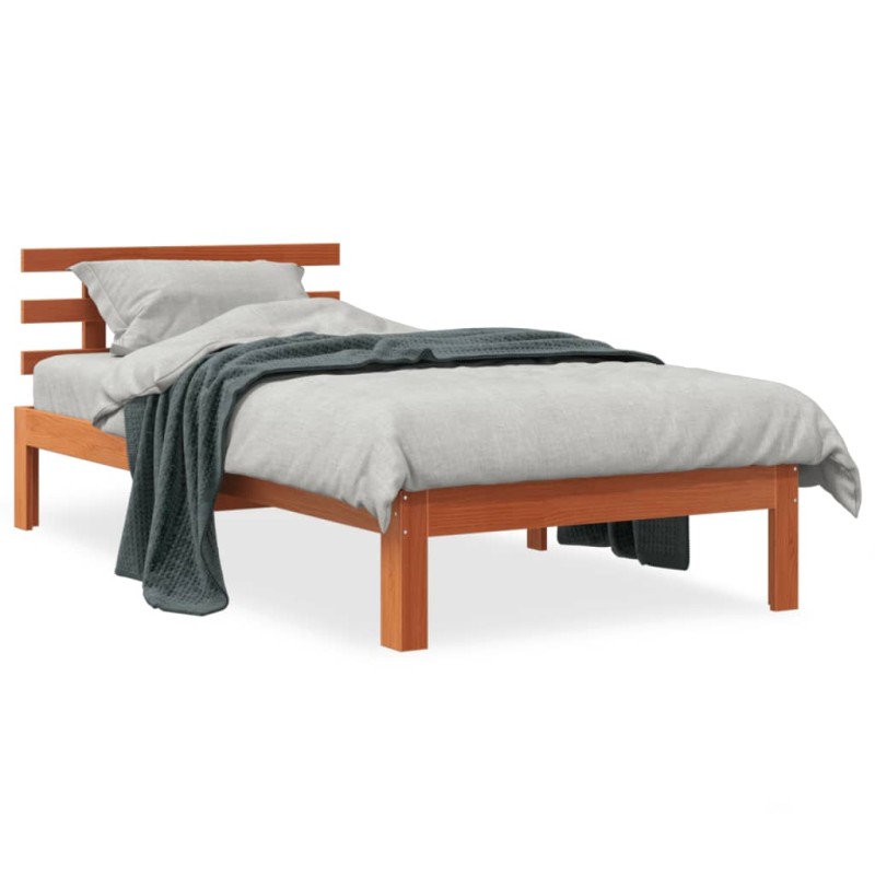 vidaXL Estructura cama con cabecero madera pino marrón cera 75x190 cm vidaXL Estructura cama con cabecero madera pino marrón cera 75x190 cm