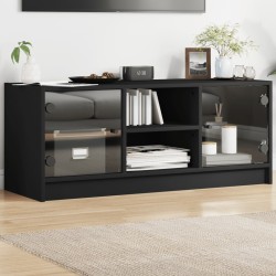vidaXL Mueble de TV con puertas de vidrio negro 102x37x42 cm