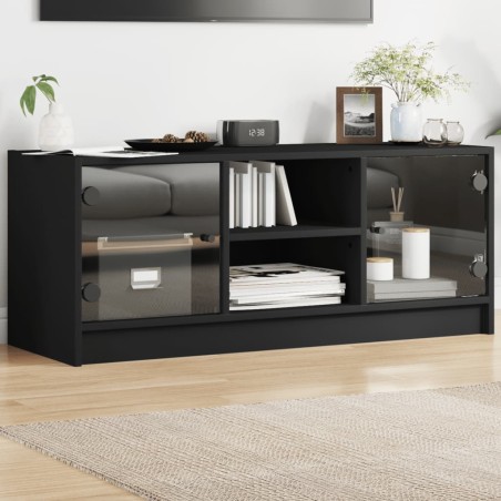 vidaXL Mueble de TV con puertas de vidrio negro 102x37x42 cm