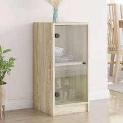 vidaXL Armario auxiliar puertas de vidrio roble Sonoma 35x37x75,5 cm