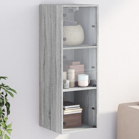 vidaXL Mueble de pared puertas de vidrio gris Sonoma 35x37x100 cm