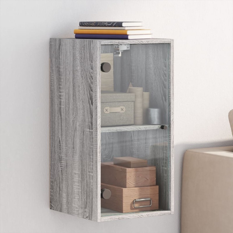 vidaXL Mueble de pared puertas de vidrio gris Sonoma 35x37x68,5 cm vidaXL Mueble de pared puertas de vidrio gris Sonoma 35x37x68,5 cm