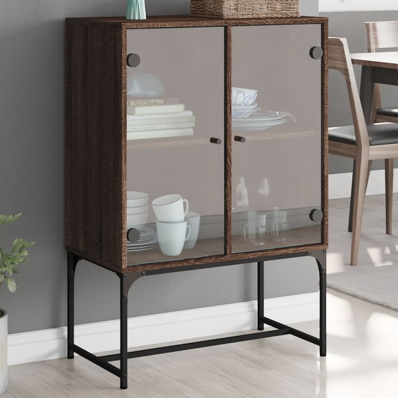 vidaXL Armario auxiliar puertas de vidrio marrón roble 69x37x100 cm vidaXL Armario auxiliar puertas de vidrio marrón roble 69x37x100 cm