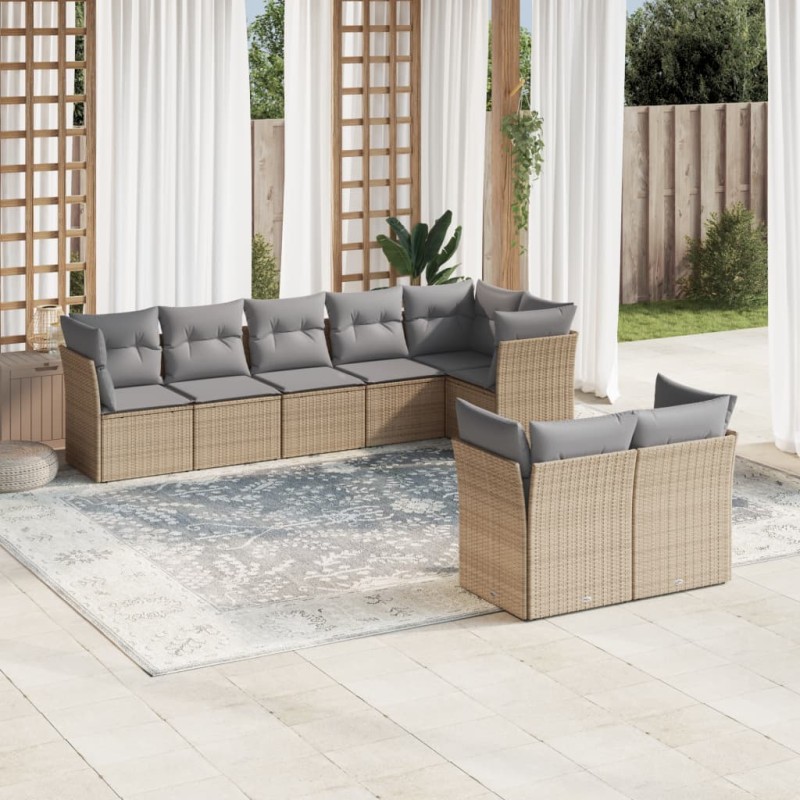 vidaXL Juego de sofás de jardín con cojines beige 8 pzas ratán PE vidaXL Juego de sofás de jardín con cojines beige 8 pzas ratán PE