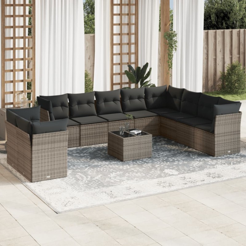 vidaXL Set de sofás de jardín 11 pzas y cojines ratán sintético gris