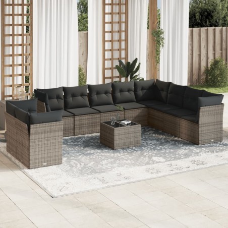 vidaXL Set de sofás de jardín 11 pzas y cojines ratán sintético gris
