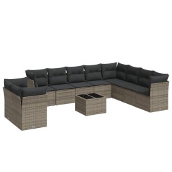vidaXL Set de sofás de jardín 11 pzas y cojines ratán sintético gris