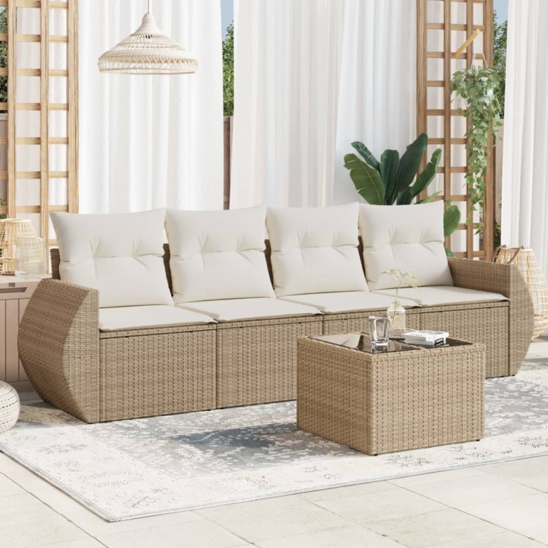 vidaXL Juego de sofás jardín con cojines 5 pzas ratán sintético beige vidaXL Juego de sofás jardín con cojines 5 pzas ratán sintético beige
