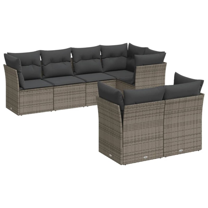 vidaXL Set de sofás de jardín 7 piezas con cojines ratán PE gris vidaXL Set de sofás de jardín 7 piezas con cojines ratán PE gris
