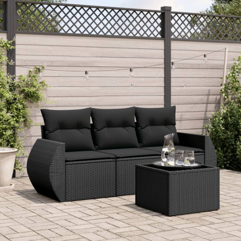 vidaXL Juego de sofás jardín 4 pzas con cojines ratán sintético negro vidaXL Juego de sofás jardín 4 pzas con cojines ratán sintético negro