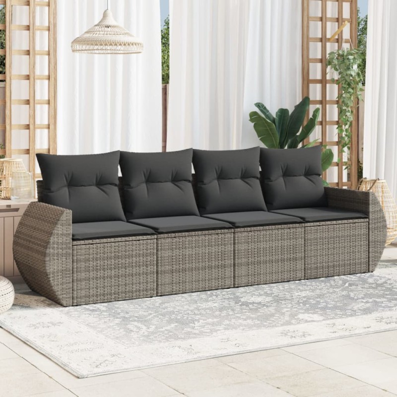 vidaXL Set de sofás de jardín 4 pzas y cojines ratán sintético gris vidaXL Set de sofás de jardín 4 pzas y cojines ratán sintético gris