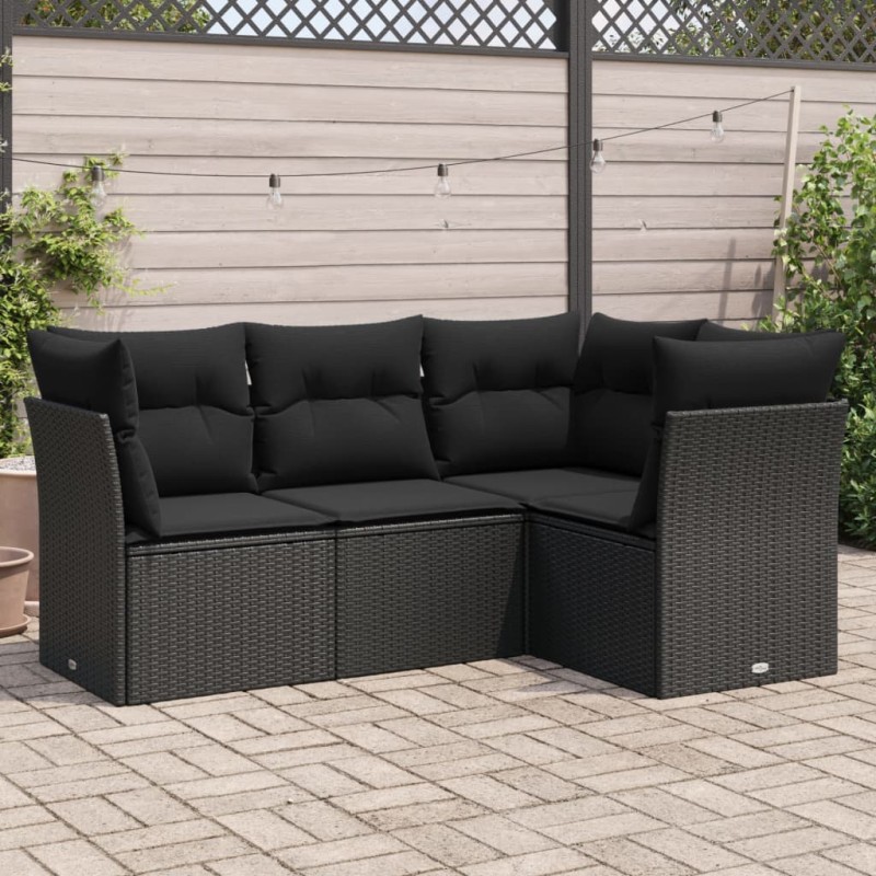 vidaXL Juego de sofás jardín 4 pzas con cojines ratán sintético negro vidaXL Juego de sofás jardín 4 pzas con cojines ratán sintético negro