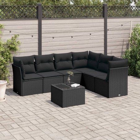vidaXL Set de comedor de jardín 7 pzas y cojines ratán sintético negro