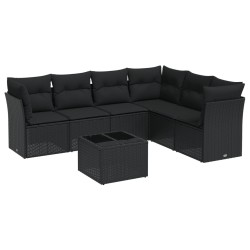 vidaXL Set de comedor de jardín 7 pzas y cojines ratán sintético negro