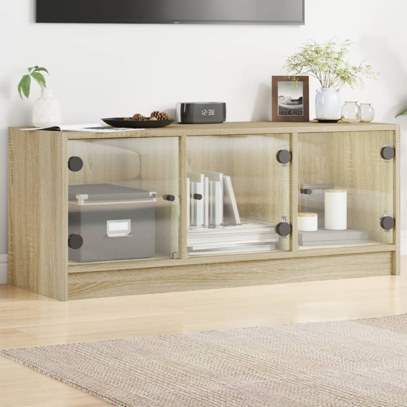 vidaXL Mueble de TV con puertas de vidrio roble Sonoma 102x37x42 cm vidaXL Mueble de TV con puertas de vidrio roble Sonoma 102x37x42 cm