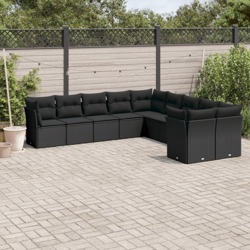 vidaXL Set de sofás de jardín 10 pzas cojines ratán sintético negro vidaXL Set de sofás de jardín 10 pzas cojines ratán sintético negro