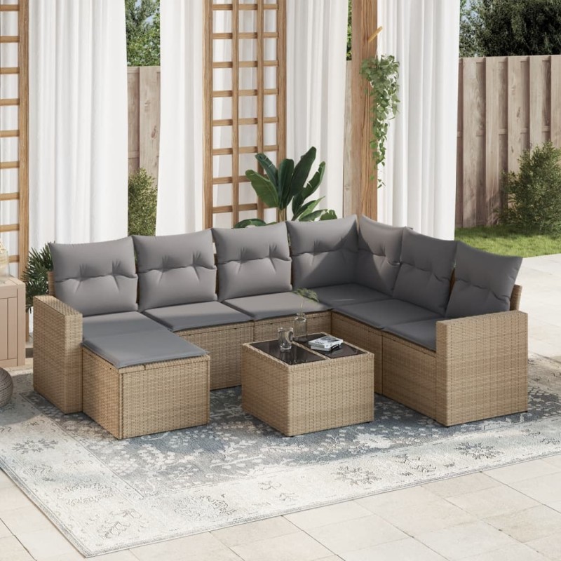 vidaXL Juego de sofás de jardín con cojines beige 8 pzas ratán PE vidaXL Juego de sofás de jardín con cojines beige 8 pzas ratán PE