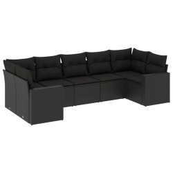 vidaXL Set de comedor de jardín 7 pzas y cojines ratán sintético negro