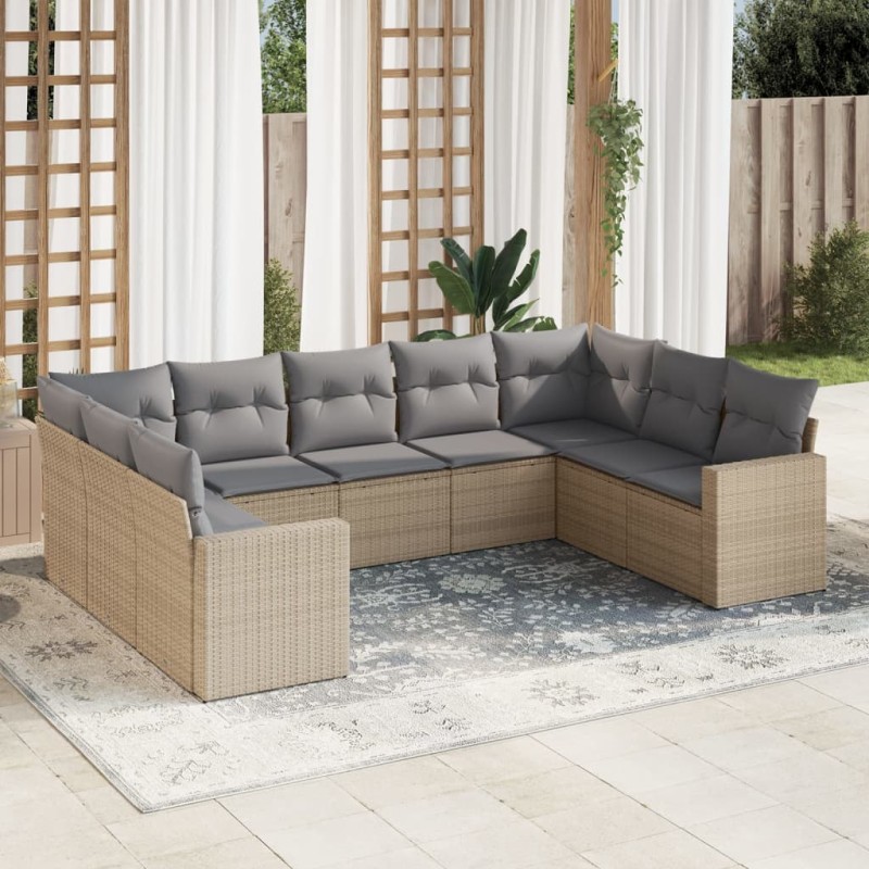 vidaXL Set de sofás de jardín 9 pzas con cojines ratán sintético beige vidaXL Set de sofás de jardín 9 pzas con cojines ratán sintético beige
