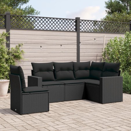 vidaXL Set de muebles de jardín 5 pzas y cojines ratán sintético negro