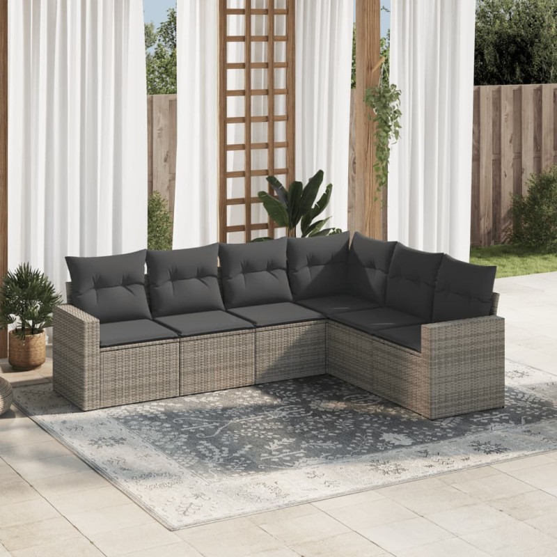 vidaXL Set de muebles de jardín 6 pzas y cojines ratán sintético gris vidaXL Set de muebles de jardín 6 pzas y cojines ratán sintético gris