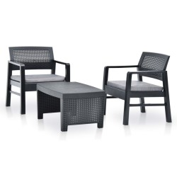vidaXL Juego de muebles de jardín 3 piezas plástico gris antracita